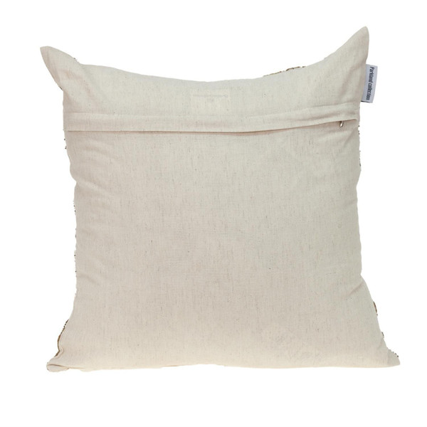 Natural and Golden Metallic Beaded Decorative Throw Pillow N270-402699
