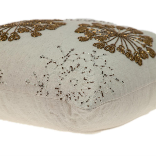 Natural and Golden Metallic Beaded Decorative Throw Pillow N270-402699