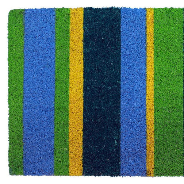 18" X 48" Green and Black Coir Striped Outdoor Door Mat N270-555517