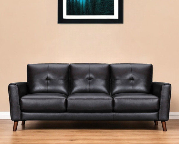 82" Black Leather Sofa With Brown Legs N270-546416