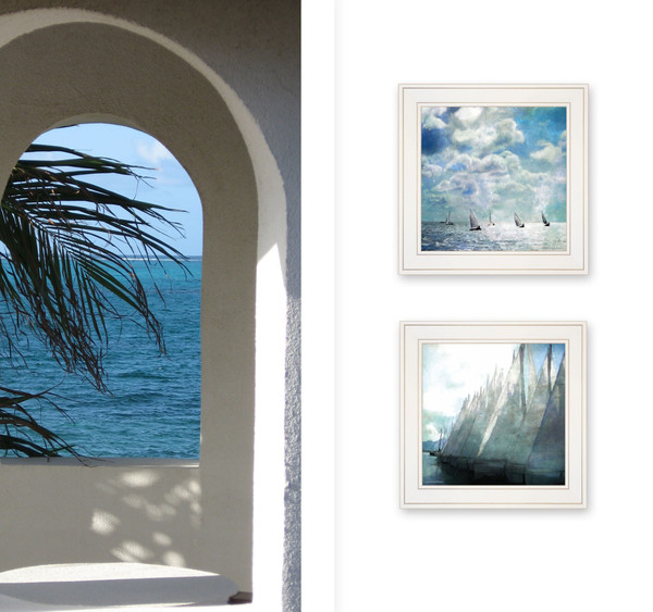 Set Of Two Sailboat Marina 2 White Framed Print Wall Art N270-406134