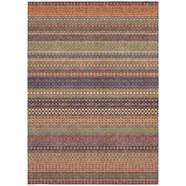 5' X 8' Orange Striped Washable Non Skid Indoor Outdoor Area Rug N270-560766