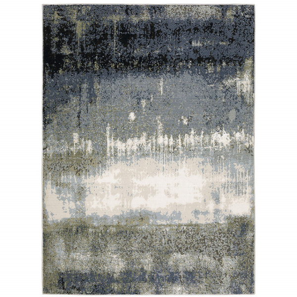 5' X 8' Blue Green Grey And Beige Abstract Power Loom Stain Resistant Area Rug N270-508618