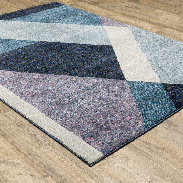 7' X 10' Blue Purple Grey and Teal Geometric Power Loom Area Rug N270-510842