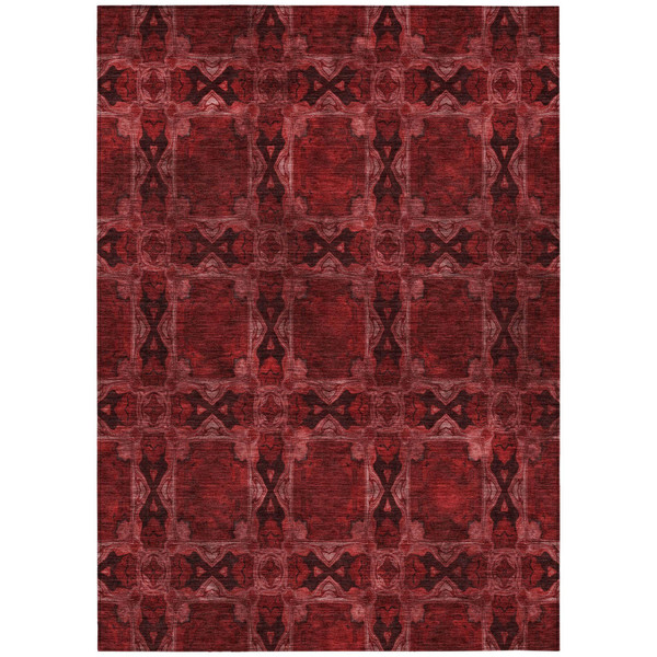 8' X 10' Burgundy and Black Floral Medallion Washable Non Skid Indoor Outdoor Area Rug N270-563400