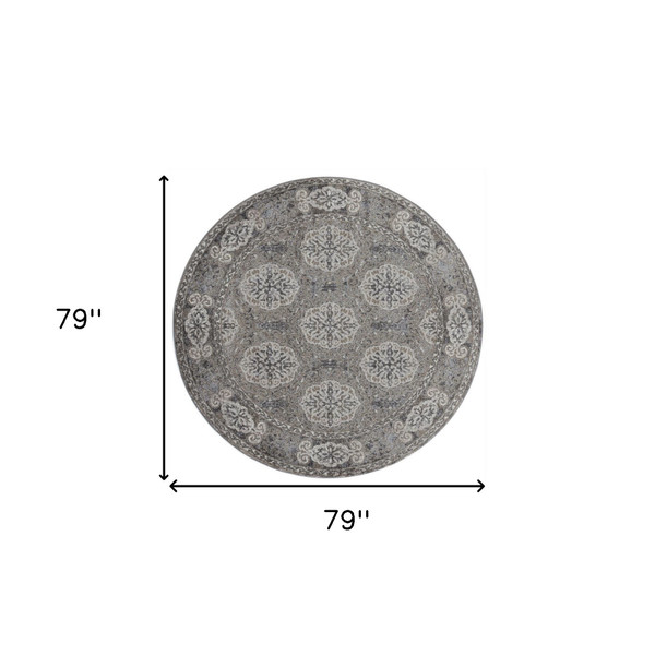 6' Charcoal and Gray Medallion Power Loom Round Rug N270-531823