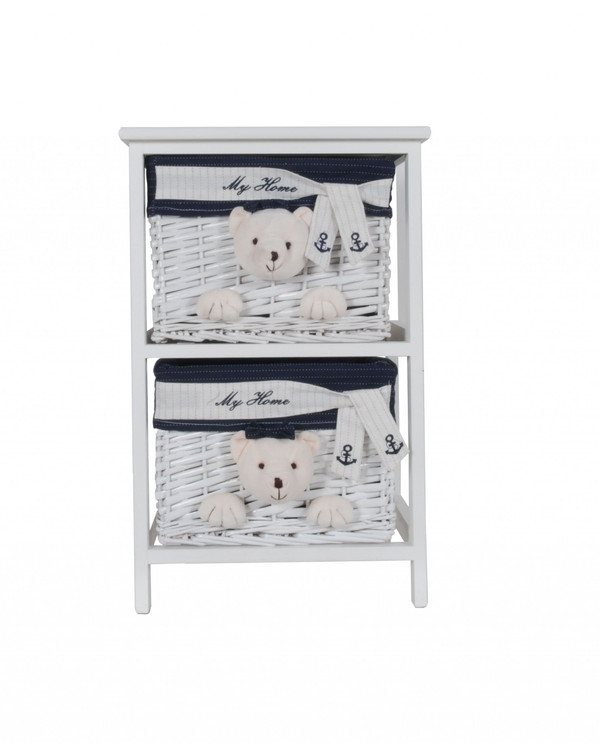 12.5" X 16" X 25" White Blue  Portable 2 Drawers N270-364165