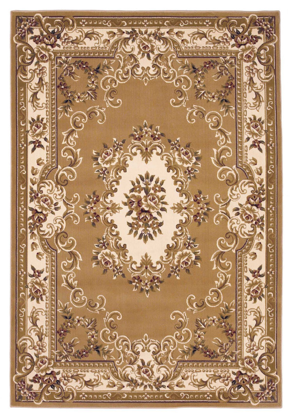 8' X 11' Beige Ivory Machine Woven Hand Carved Floral Medallion Indoor Area Rug N270-349693