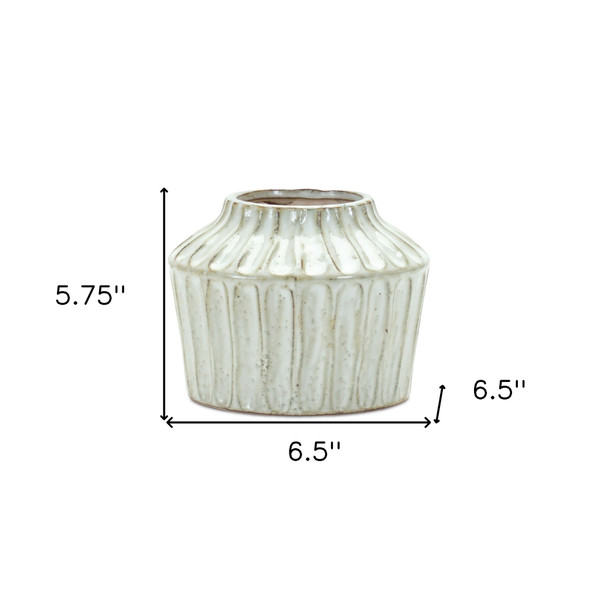 6" Ivory Ribbed Round Terracotta Table Vase N270-516244