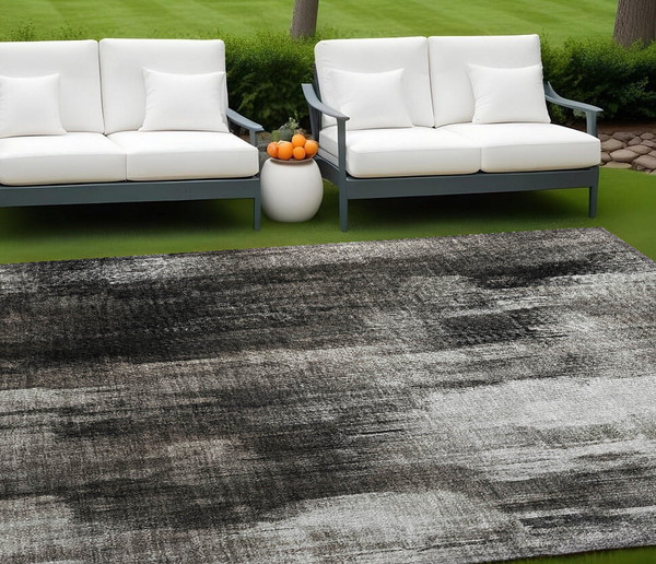 9' X 12' Gray and Black Abstract Washable Non Skid Indoor Outdoor Area Rug N270-563608