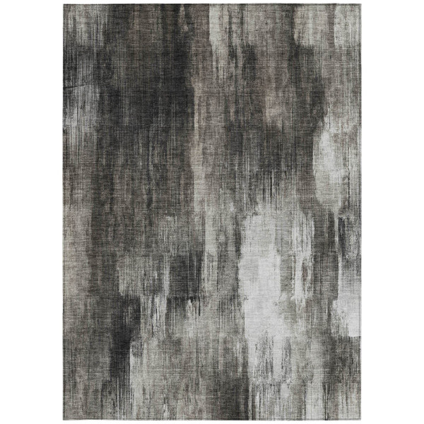9' X 12' Gray and Black Abstract Washable Non Skid Indoor Outdoor Area Rug N270-563608
