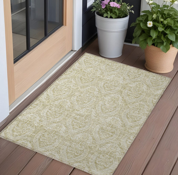 3' X 5' Light Green Damask Washable Non Skid Indoor Outdoor Area Rug N270-563856