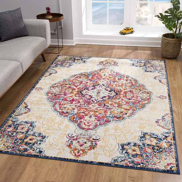 2' X 5' Blue and Beige Medallion Area Rug N270-392999