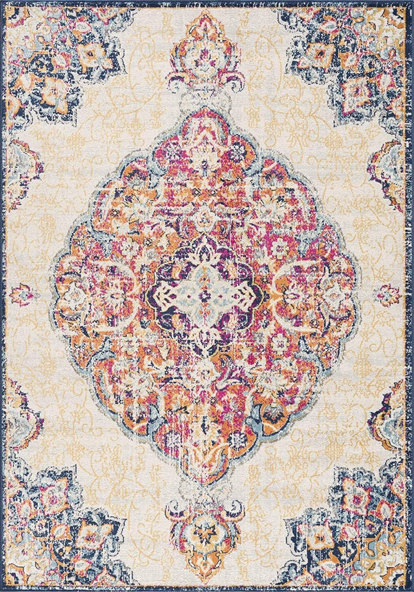 2' X 5' Blue and Beige Medallion Area Rug N270-392999