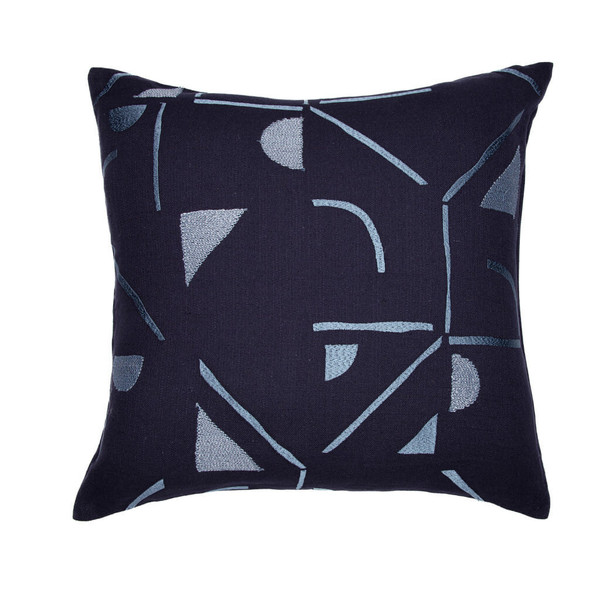 24" Blue Geometric Cotton Blend Throw Pillow With Embroidery N270-549419