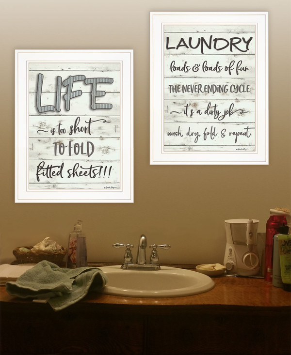 Set Of Two Loads of Fun 1 White Framed Print Bathroom Wall Art N270-407106