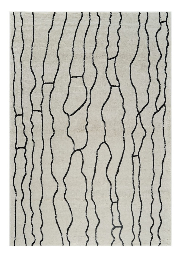 5' X 8' Cream and Black Abstract Distressed Area Rug N270-559033