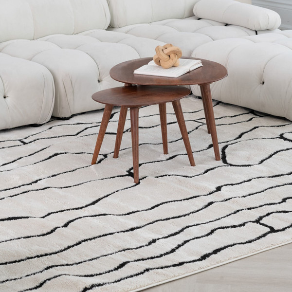 5' X 8' Cream and Black Abstract Distressed Area Rug N270-559033