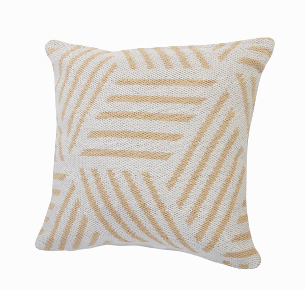 20" X 20" Tan And White 100% Cotton Geometric Zippered Pillow N270-516809