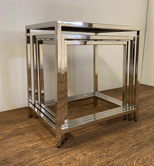 Set of Three 21" Silver And Brown Solid Wood Nested Tables N270-387689