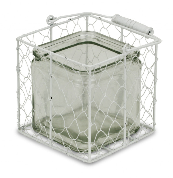 5.5" White and Clear Wire Basket Glass Jar N270-488164