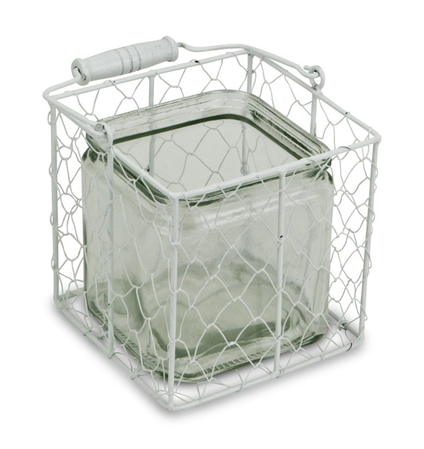 5.5" White and Clear Wire Basket Glass Jar N270-488164