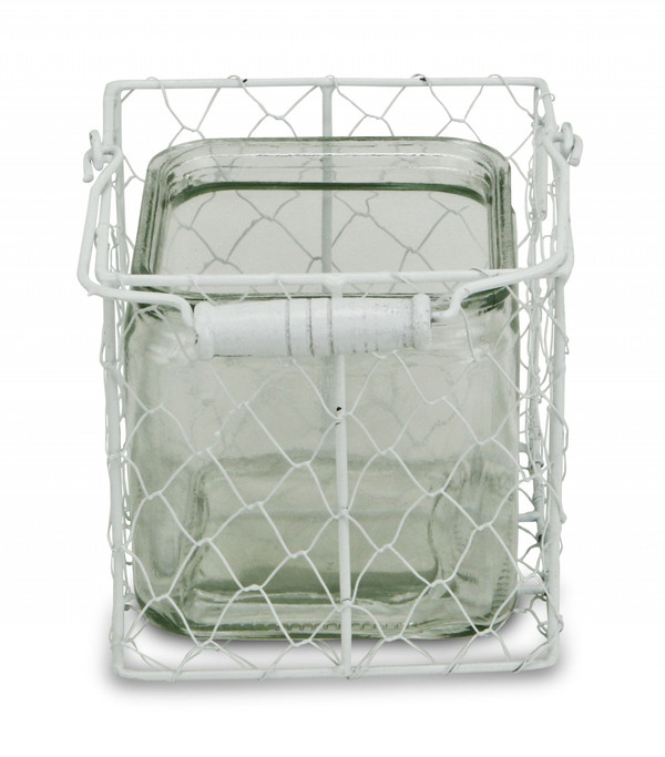 5.5" White and Clear Wire Basket Glass Jar N270-488164