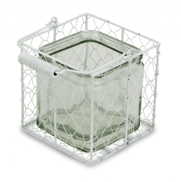 5.5" White and Clear Wire Basket Glass Jar N270-488164