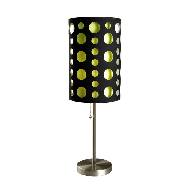 33" Silver Metal Mod Table Lamp With Black And Green Drum Shade N270-468446