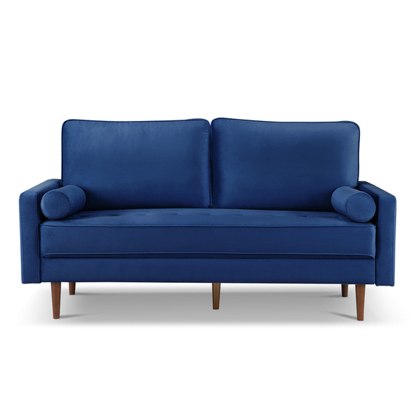 69" Blue Velvet Sofa And Toss Pillows With Dark Brown Legs N270-543706