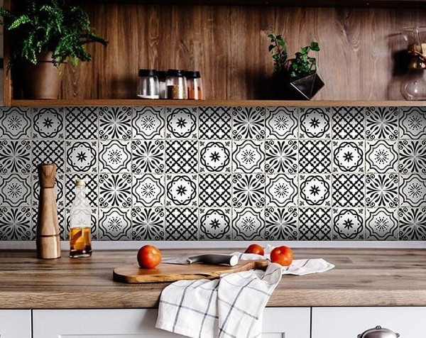 4" X 4" Black and White Multi Peel and Stick Removable Tiles N270-399860