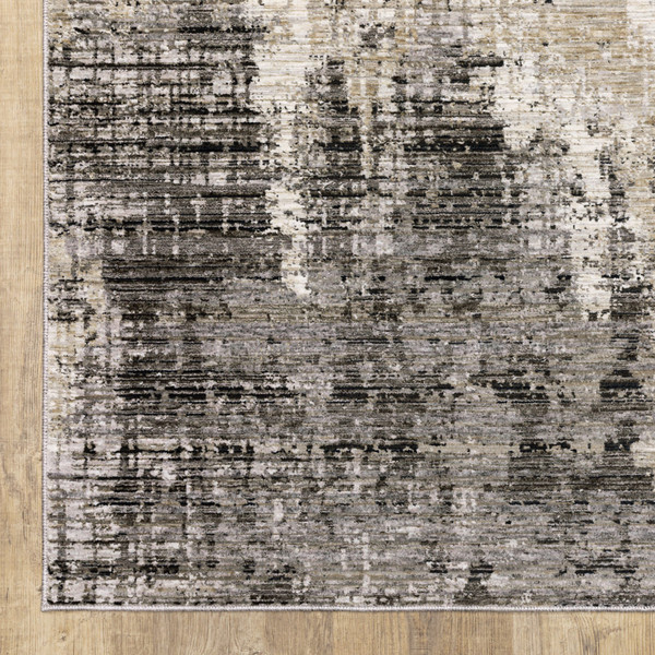 2' X 8' Grey Beige Charcoal Brown Tan And Ivory Abstract Power Loom Stain Resistant Runner Rug N270-509595