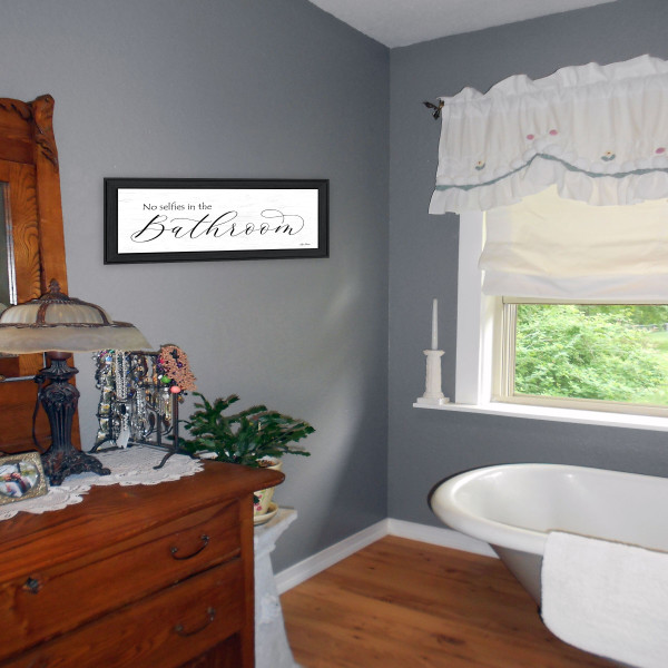 No Selfies in the Bathroom 2 Black Framed Print Bathroom Wall Art N270-415401
