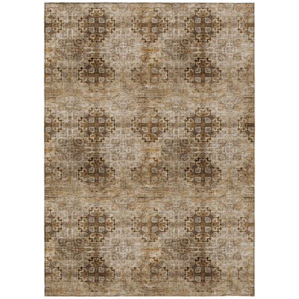 9' X 12' Taupe Floral Medallion Washable Non Skid Indoor Outdoor Area Rug N270-562996