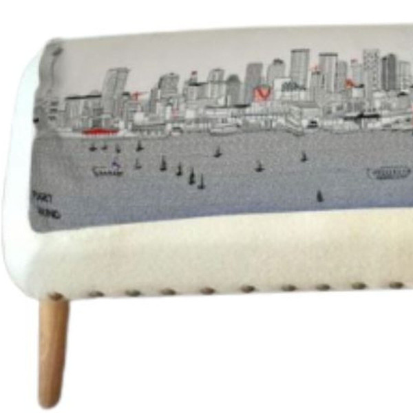 38" Cream Wool And Brown Ottoman N270-480550