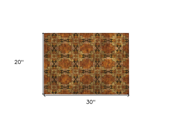 2' X 3' Orange and Rust Floral Medallion Washable Non Skid Indoor Outdoor Area Rug N270-563457