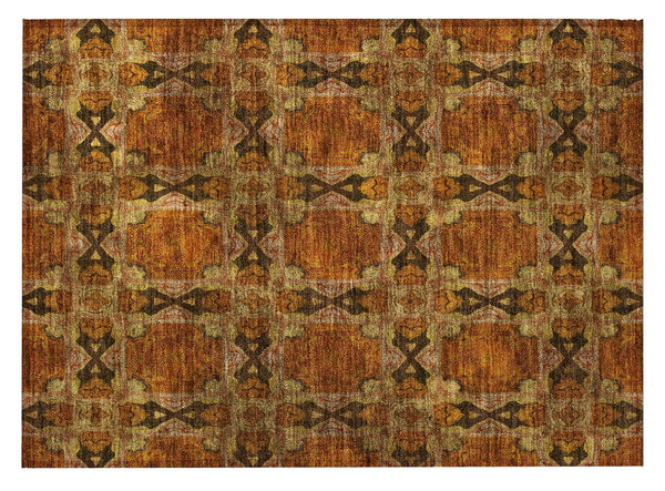 2' X 3' Orange and Rust Floral Medallion Washable Non Skid Indoor Outdoor Area Rug N270-563457