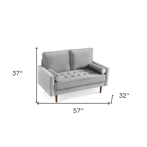 57" Gray And Dark Brown Velvet Loveseat and Toss Pillows N270-543711