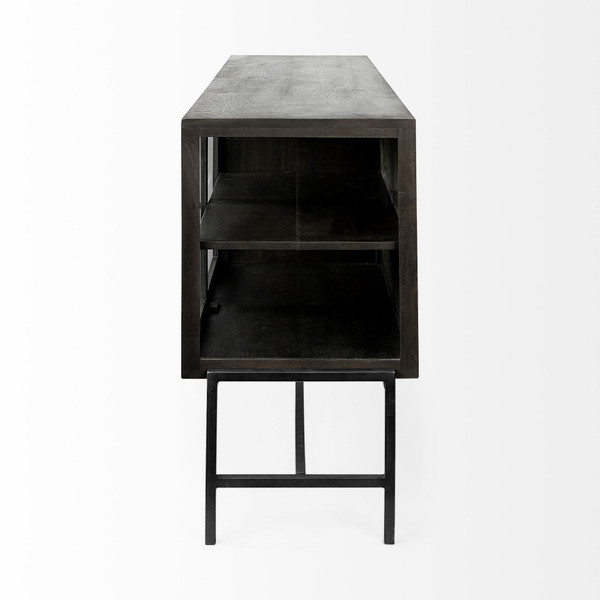 70" Black Solid Wood Sideboard with Four Glass Doors N270-380208