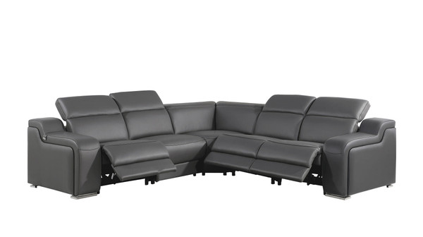 Dark Gray Italian Leather Power Reclining L Shaped Five Piece Corner Sectional N270-544981
