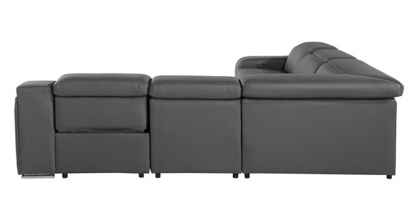 Dark Gray Italian Leather Power Reclining L Shaped Five Piece Corner Sectional N270-544981