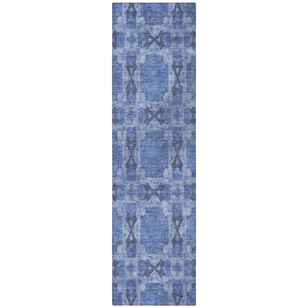 8' Runner Denim Blue and Gray Floral Medallion Washable Non Skid Indoor Outdoor Runner Rug N270-563413