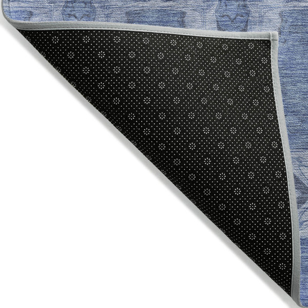 8' Runner Denim Blue and Gray Floral Medallion Washable Non Skid Indoor Outdoor Runner Rug N270-563413