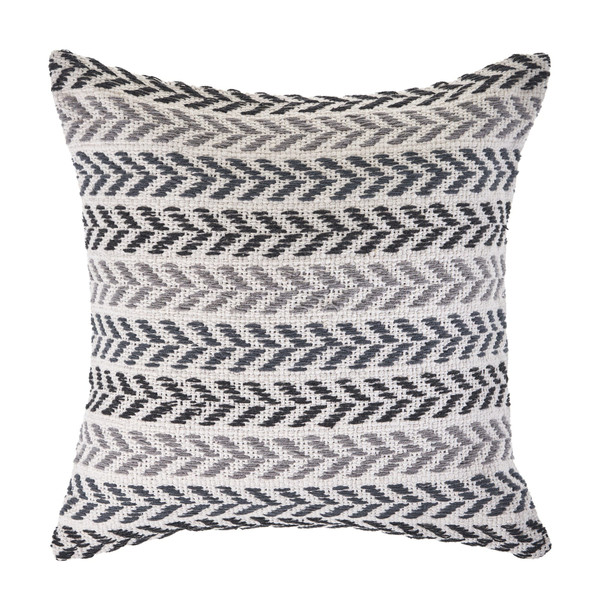 18" X 18" Gray Black And White 100% Cotton Chevron Zippered Pillow N270-516650