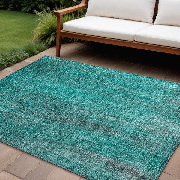 8' X 10' Teal Striped Washable Non Skid Indoor Outdoor Area Rug N270-562638