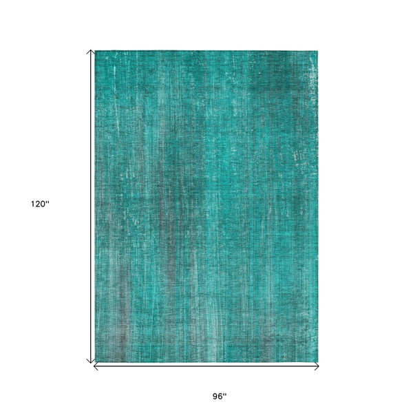 8' X 10' Teal Striped Washable Non Skid Indoor Outdoor Area Rug N270-562638