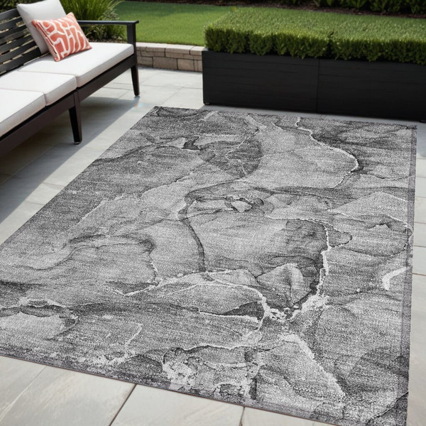 5' X 8' Gray and Ivory Abstract Washable Non Skid Indoor Outdoor Area Rug N270-560370