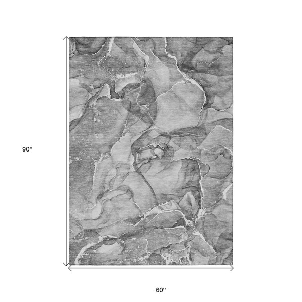 5' X 8' Gray and Ivory Abstract Washable Non Skid Indoor Outdoor Area Rug N270-560370