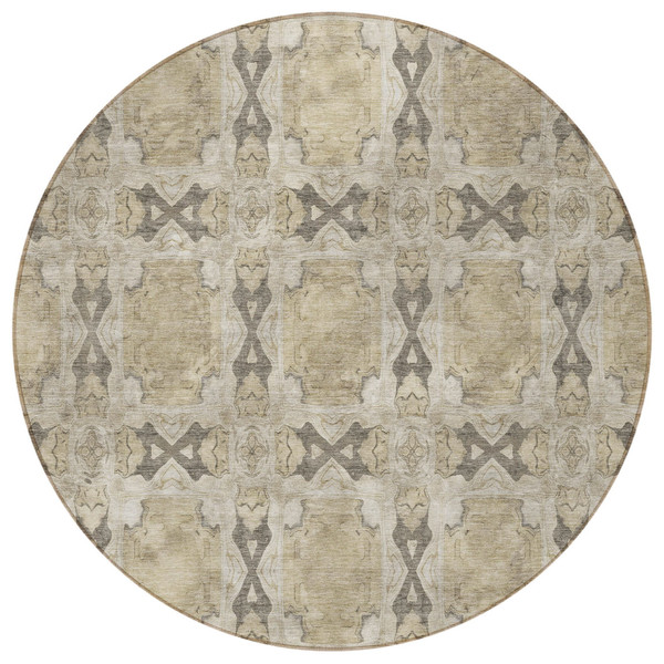 8' Round Beige and Gray Round Floral Medallion Washable Non Skid Indoor Outdoor Area Rug N270-563390