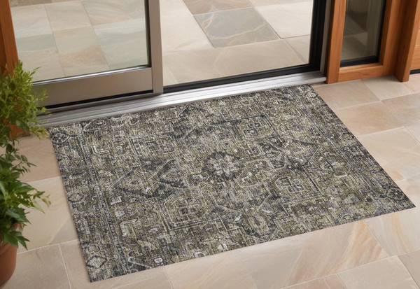 3' X 5' Taupe and Dark Taupe Oriental Washable Non Skid Indoor Outdoor Area Rug N270-563793